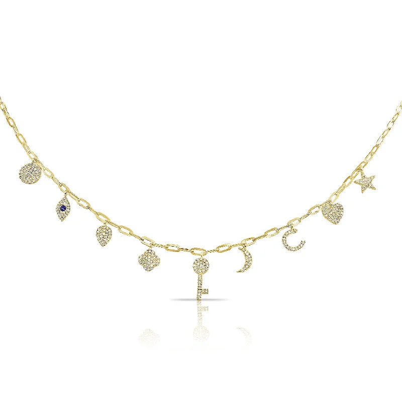 Butterfly Pendant Necklaces-14K Yellow Gold Diamond + Sapphire Charm Necklace