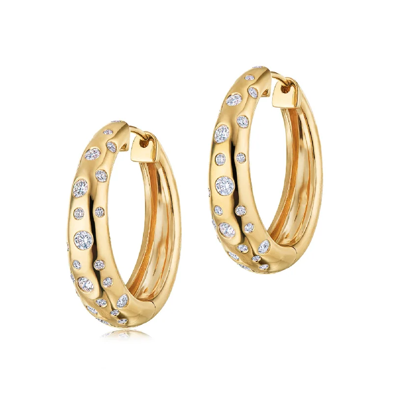 Star Earrings-KWIAT Cobblestone Hoop Earrings with Diamond Accents E-2602-0-DIA-18KY