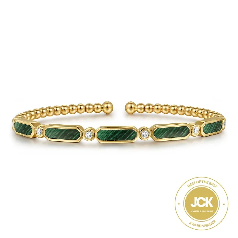 Stackable Gold Bangles-Gabriel & Co. 14k Yellow Gold Diamond and Malachite Bujukan Bangle Bracelet