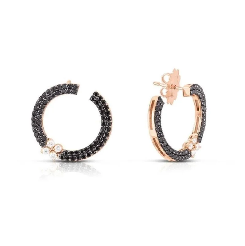 Elegant Drop Earrings-Love in Verona Diamond and Black Diamond Earrings in 18K Rose Gold