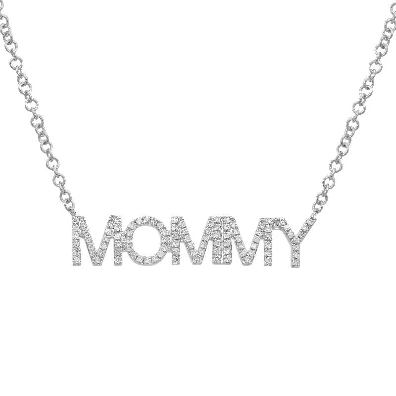 Pear Shaped Necklaces-14K White Gold Diamond "MOMMY" Necklace