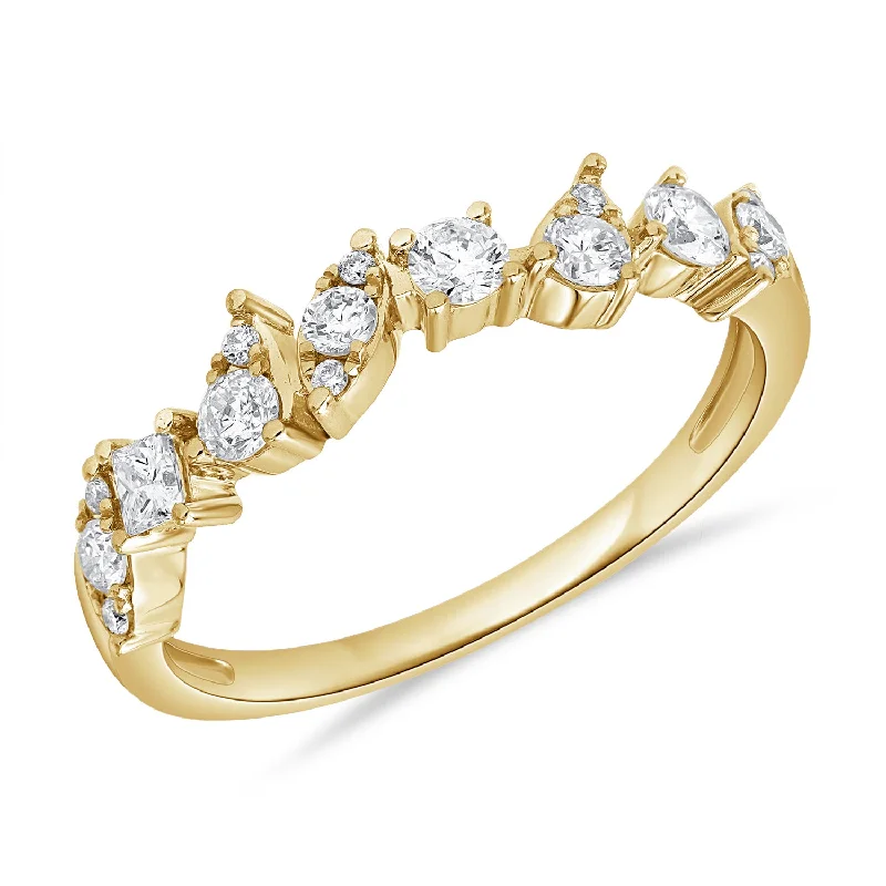 Thin Gold Rings-Elegant Diamond Band with 0.38 Carats of Princess and Round-Cut Diamonds