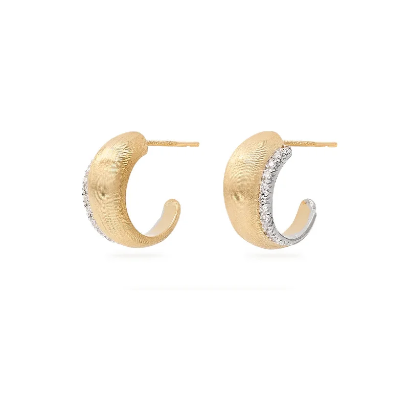 Pave Earrings-18K Yellow Gold Graduated Huggie Earrings With Diamonds