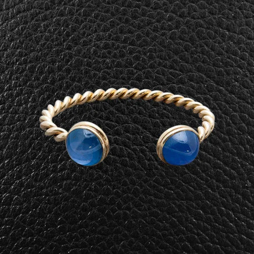 Single Bangles-Star Sapphire & Gold Twist Bangle Bracelet