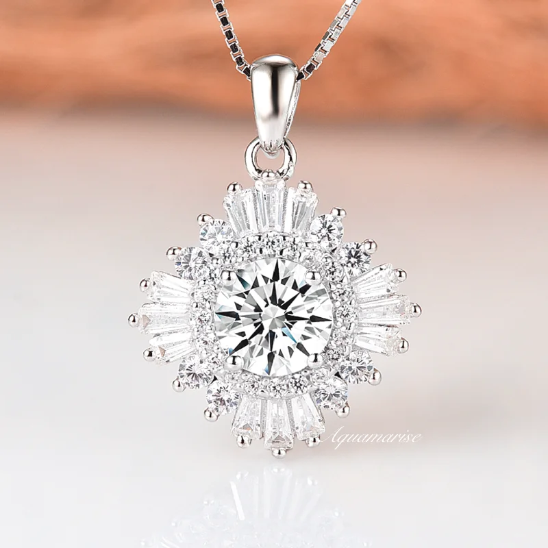 Gemstone Pendant Necklaces-Joelle Simulated Diamond (cz) Necklace- Sterling Silver