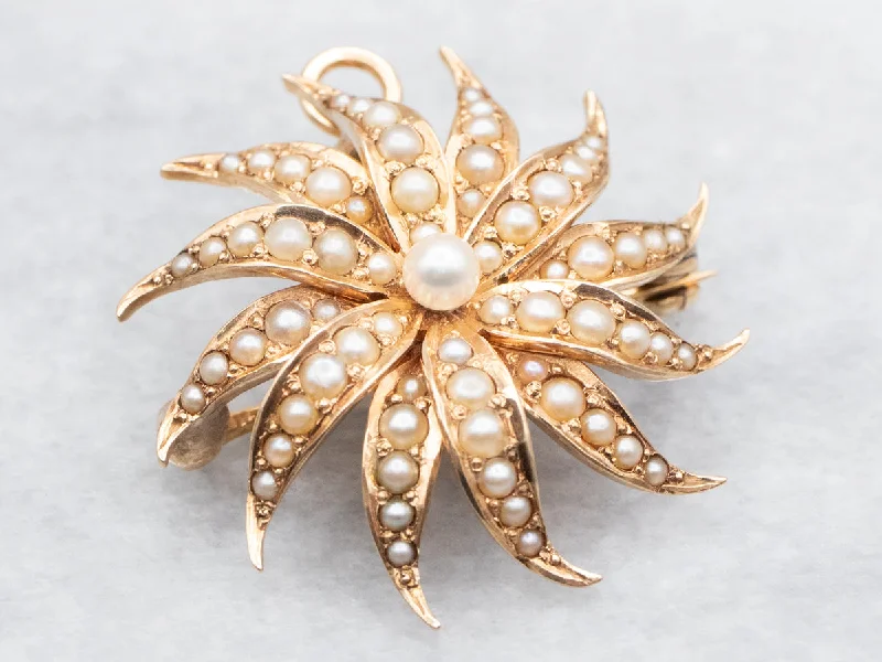 Sparkling Gemstone Brooch Pin-Victorian Seed Pearl Starburst Brooch or Pendant