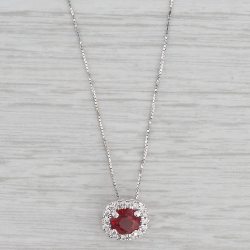 Silver Gemstone Necklaces-0.97ctw Ruby Diamond Halo Pendant Necklace 14k White Gold 18" Box Chain