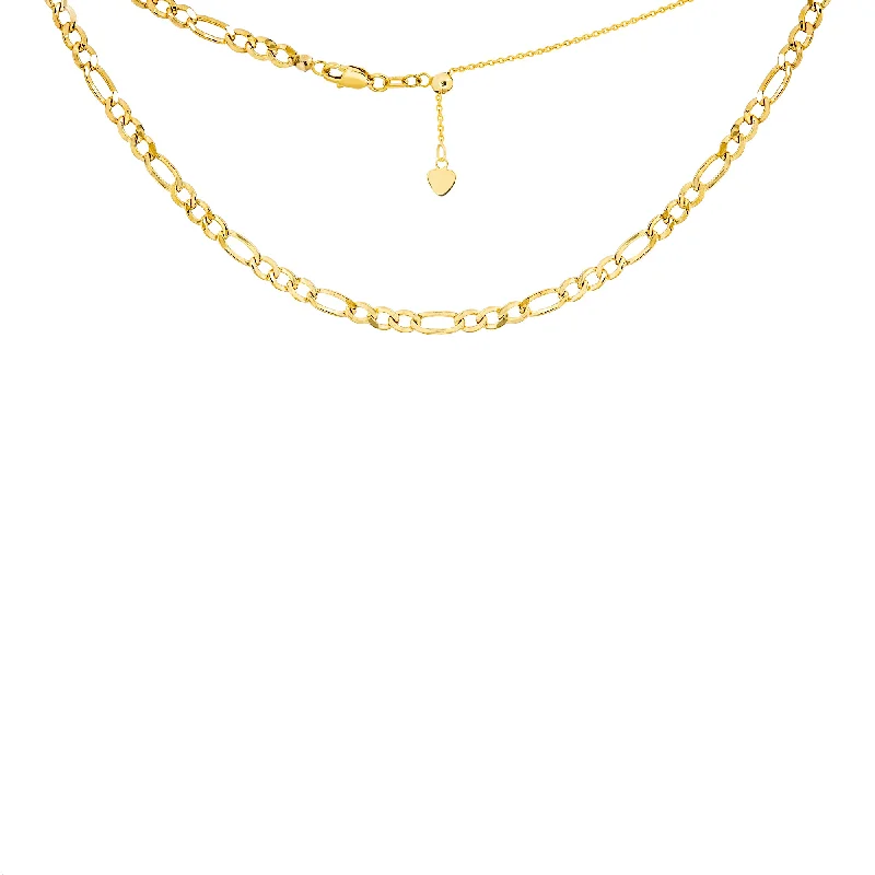 Thick Chain Necklaces-14K Yellow Gold Adjustable Figaro Choker Necklace