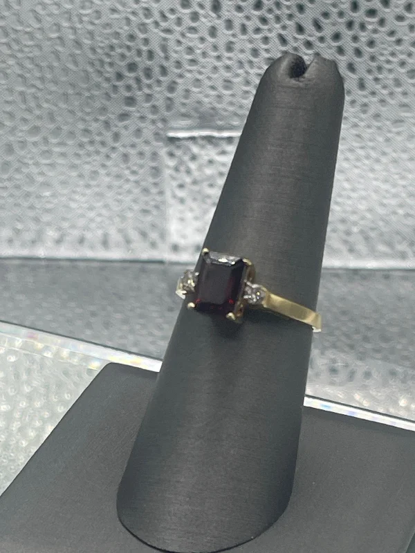 Silver Promise Rings-Ladies 14 Karat Solid Gold Garnet and Diamond Ring