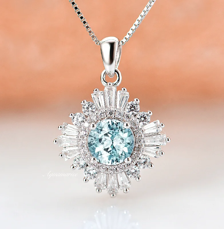 Diamond Pendant Necklaces-Joelle Aquamarine Necklace- Sterling Silver