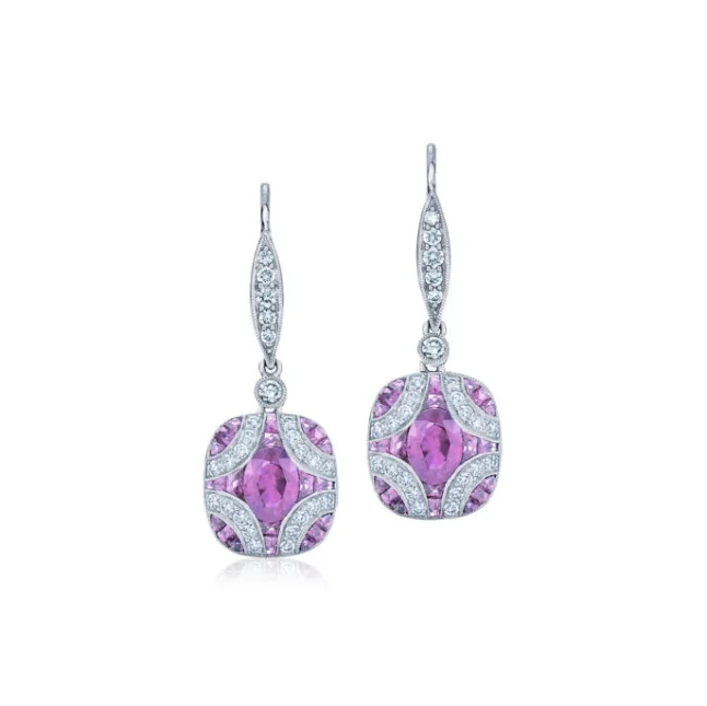 Birthday Earrings-KWIAT Argyle Collection Amethyst and Diamond Earrings E-28441-0-AMEDIA-18KW