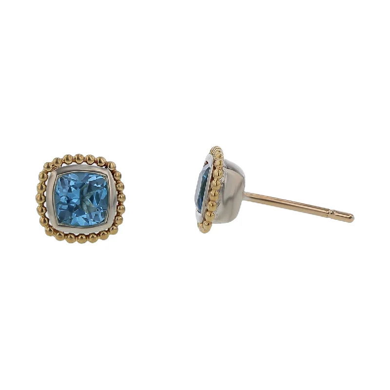 Gold Plated Hoop Earrings-Lagos Rittenhouse Blue Topaz Stud Earrings in Sterling Silver and 18k Yellow Gold