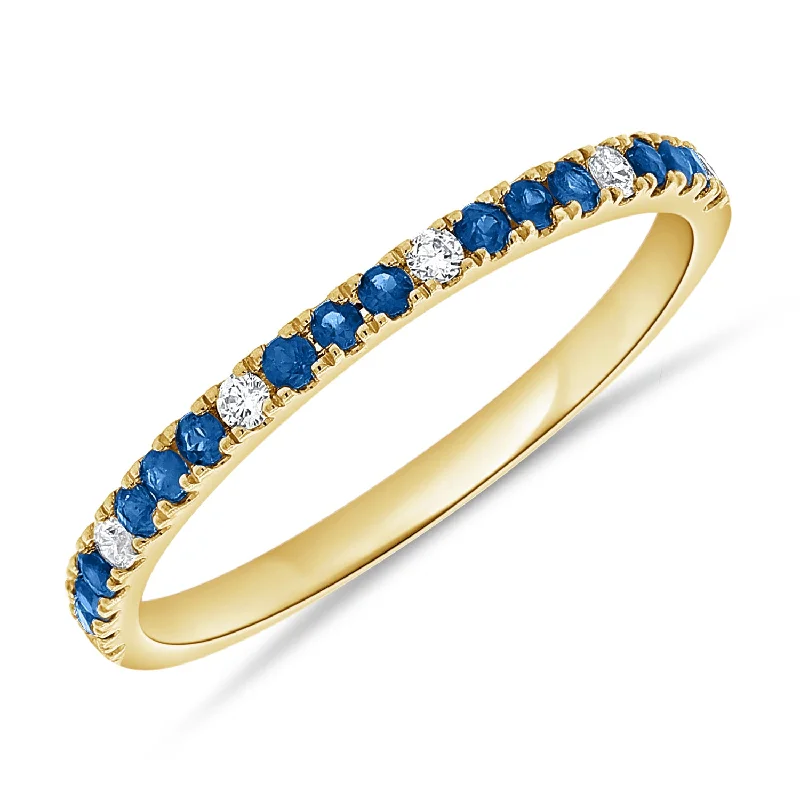 Men's Signet Rings-Sapphire & Diamond Halfway Ring made in 14K Gold