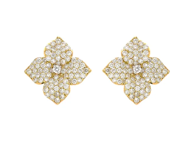 Artistic Stud Earrings-Large Flower Diamond Earrings