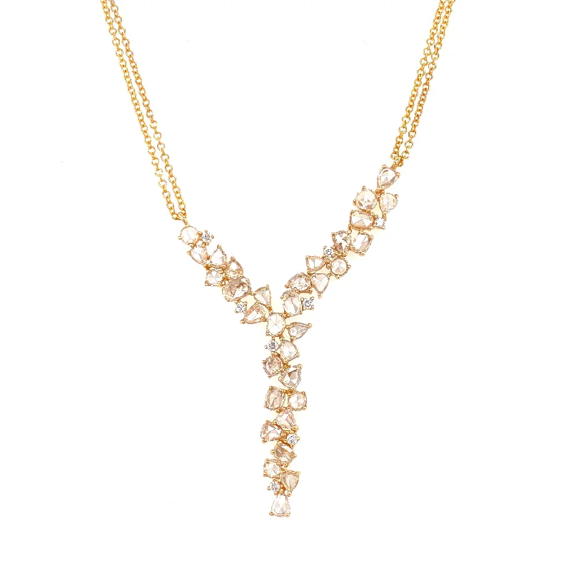 Minimalist Necklaces-14K Yellow Gold Diamond Rosecut  V Form Necklace