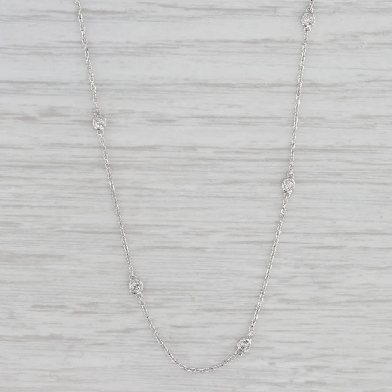 Pendant Necklaces-New 0.25ctw Diamonds By The Yard Station Necklace 14k White Gold Adjustable