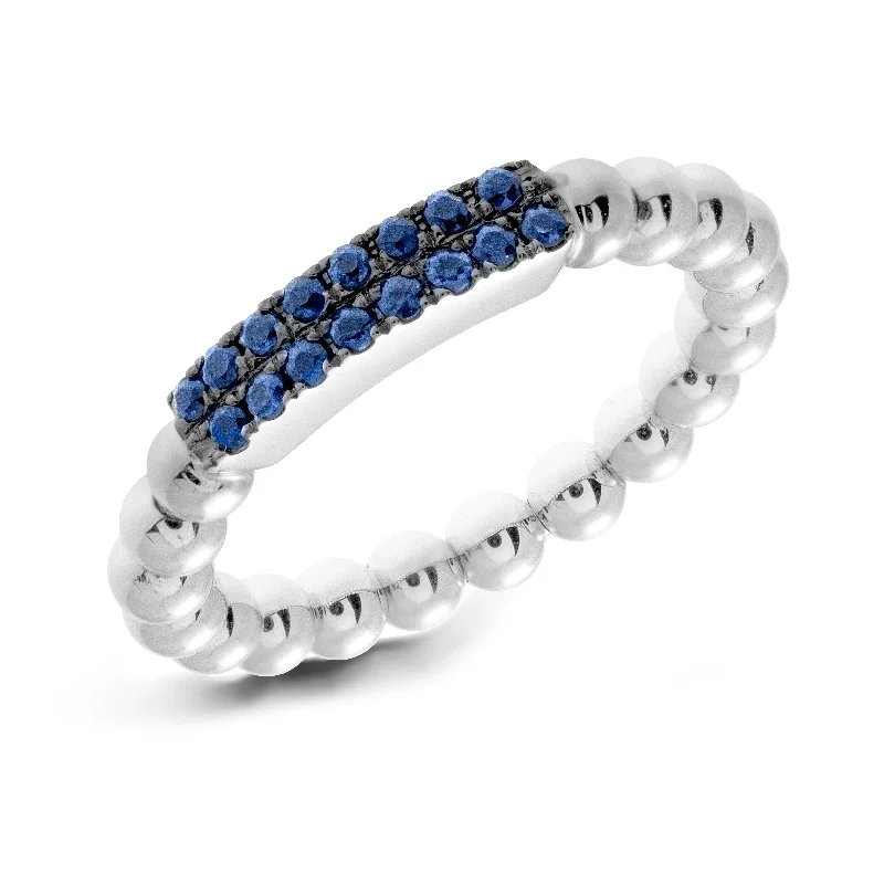 Birthstone Engagement Rings-Hulchi Belluni Ring with Pave Sapphire Bar White Gold Stretch Stackable 20148BL-WS