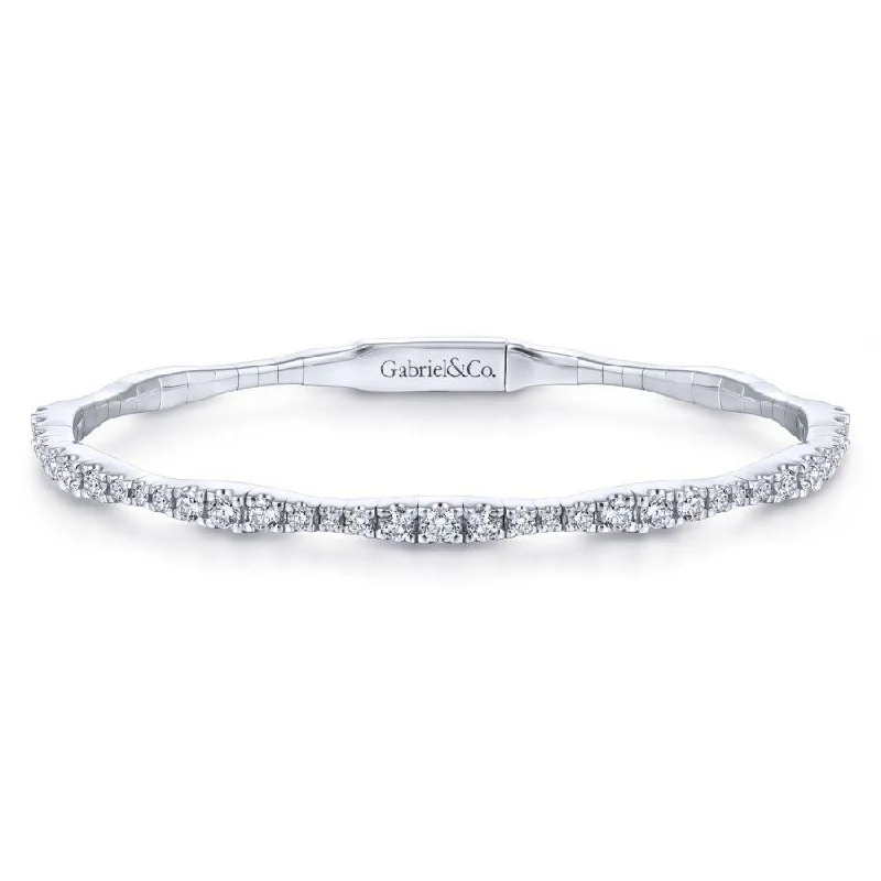 Traditional Indian Bangles-Gabriel & Co. - BG3707-65W45JJ - 14K White Gold Diamond Station Bangle