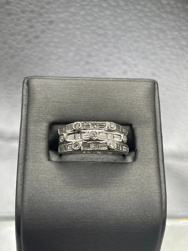 Dainty Rings-Ladies Fabulous 14 Karat White Gold Solid Stackable Diamond Band