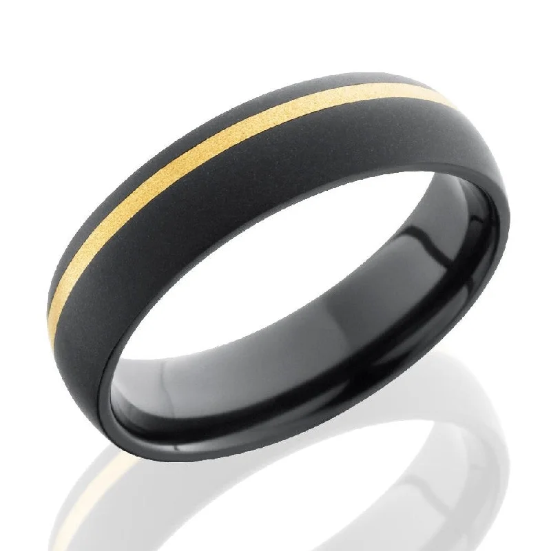 Pear-Shaped Rings-Lashbrook 6mm Black Zirconium Men's Domed Wedding Band Ring Yellow Gold Inlay