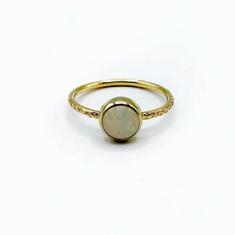 Simple Rings-Soft White Opal with Pastel Fire