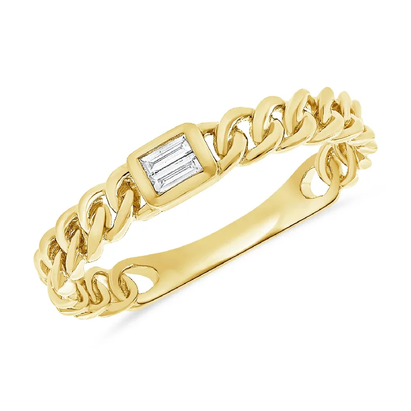 Bridal Rings-OKGs Collection 14K Gold Designer Links Chain Ring with Diamonds