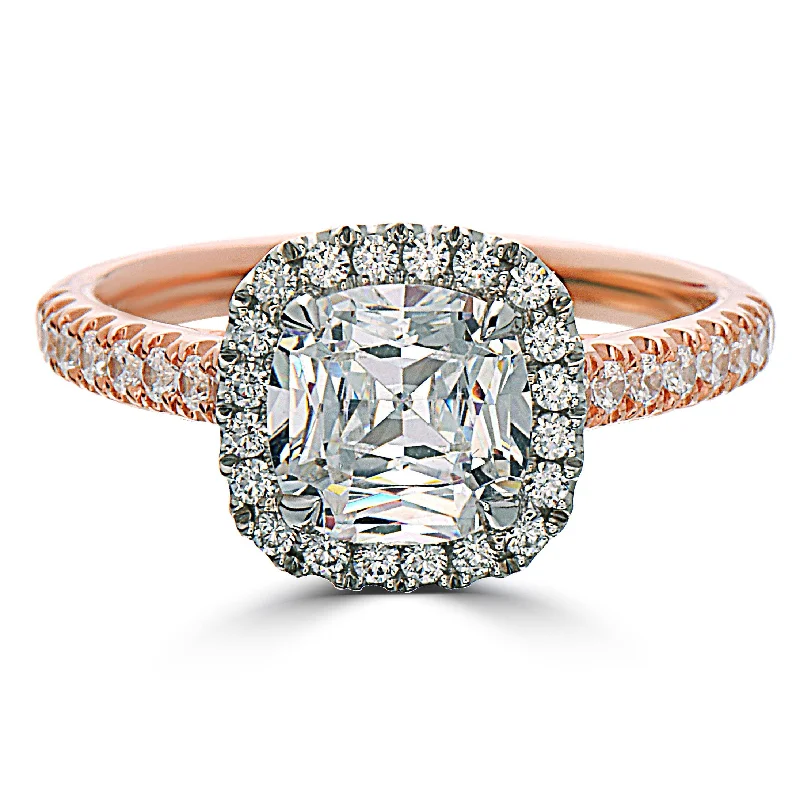 Pave Diamond Rings-Point of Love Square Cushion Forevermark 1 Carat Diamond Halo Engagement Ring Rose Gold