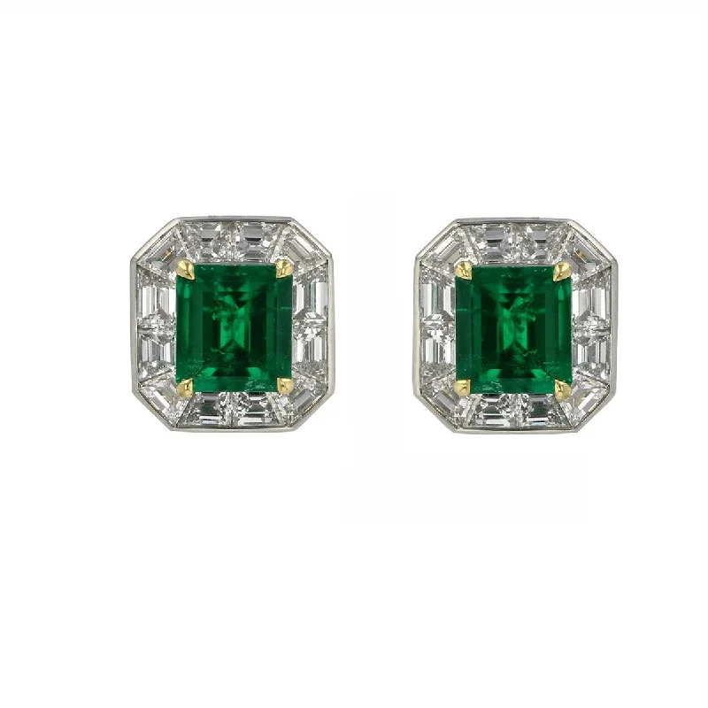 Heart Earrings-Tiffany Colombian Emerald and Diamond Stud Earrings