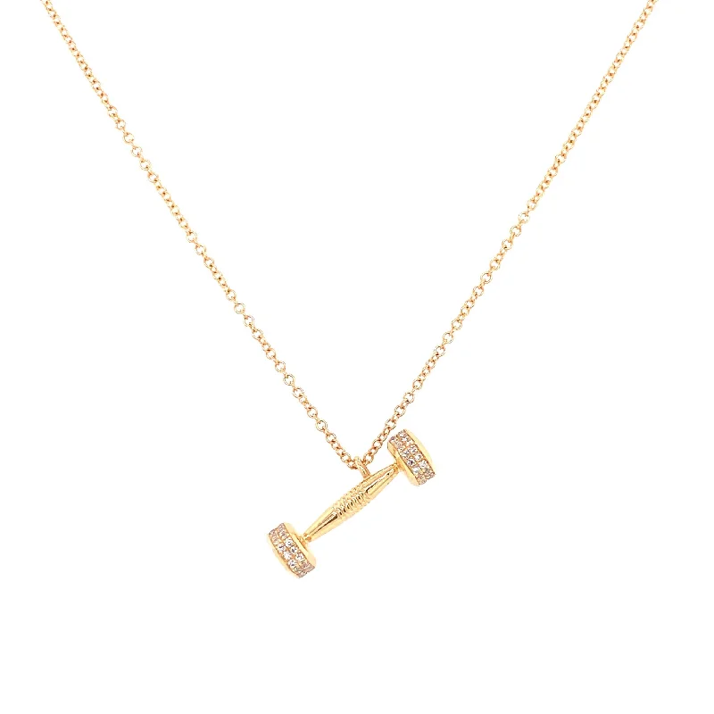 Luxury Emerald Necklaces-14K Yellow Gold Diamond Dumbbell Necklace