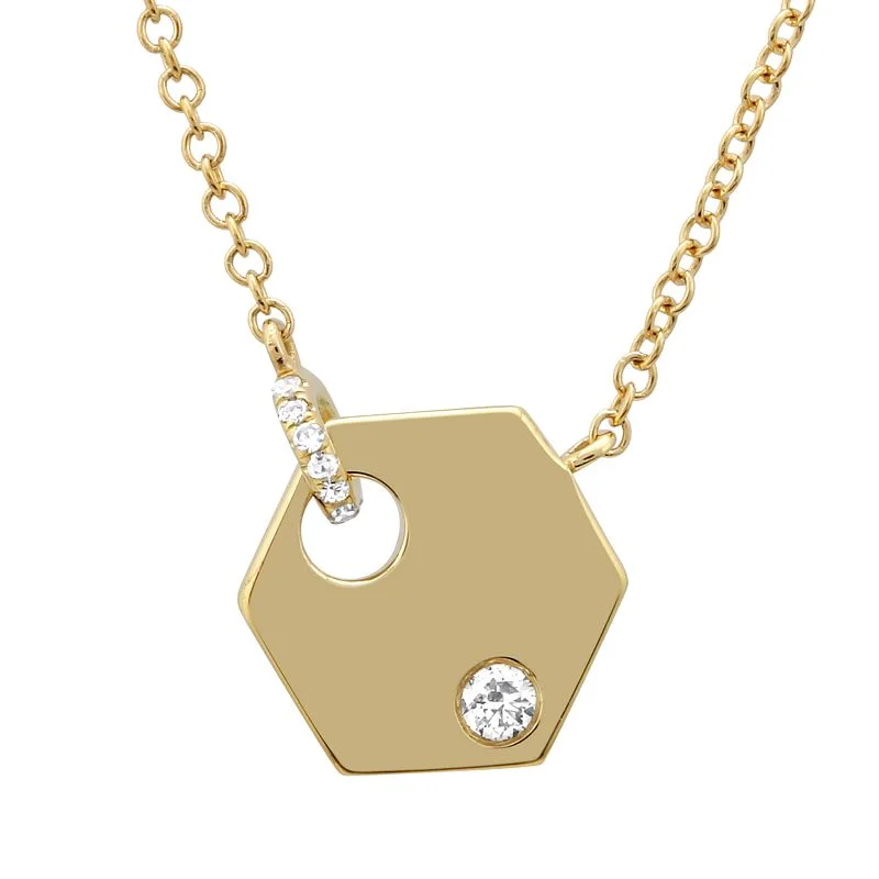 Long Necklaces-14K Yellow Gold Diamond Mini Hexagon Necklace