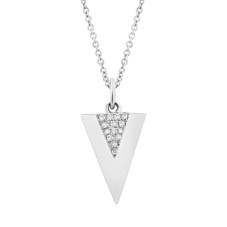 Charm Necklaces-14K White Gold Diamond Triangle Pendant