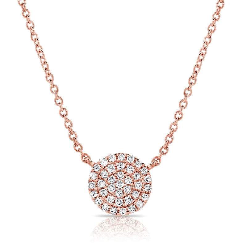 Chunky Silver Necklaces-14K Rose Gold Diamond Disc Medium Necklace