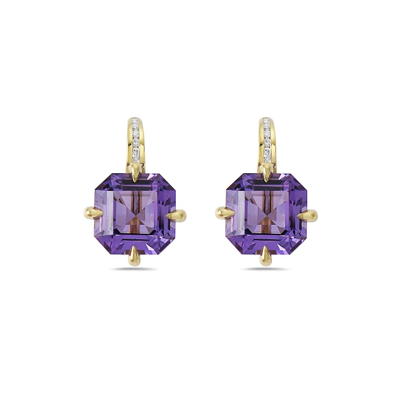 Elegant Gold Earrings-Amethyst & Diamond Pastel Earrings