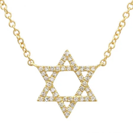 Adjustable Chain Necklaces-14K Yellow Gold Star Of David Diamond Necklace