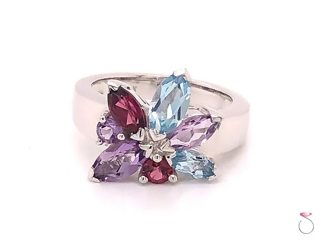 Personalized Rings-Louis Feraud Aquamarine, Amethyst and Garnet Cluster Ring