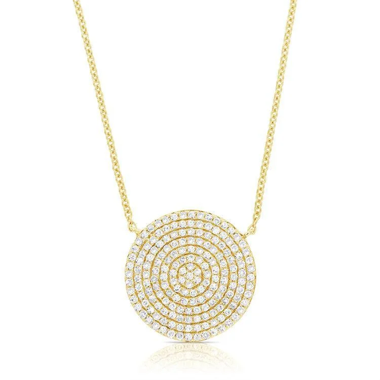 Engraved Gold Necklaces-14K Yellow Gold Diamond Disc Necklace