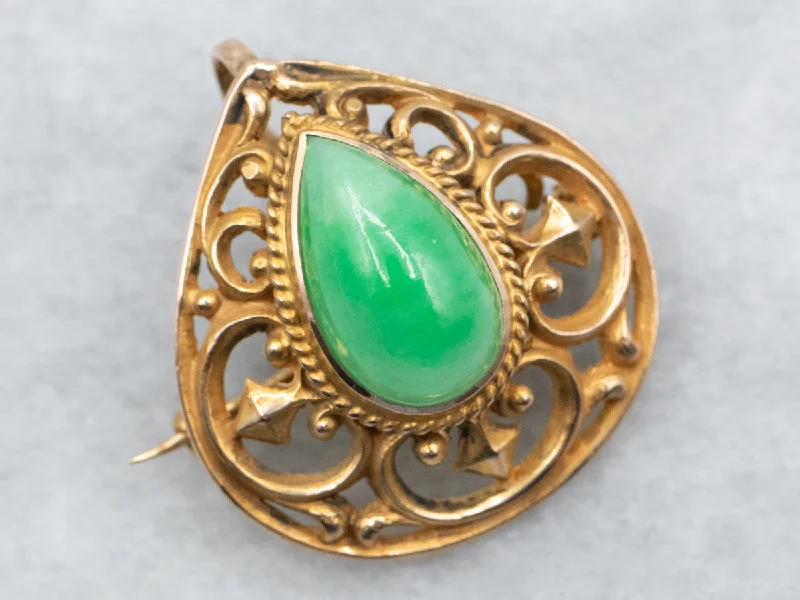 Personalized Name Brooch-Ornate Antique Gold Jadeite Brooch or Pendant