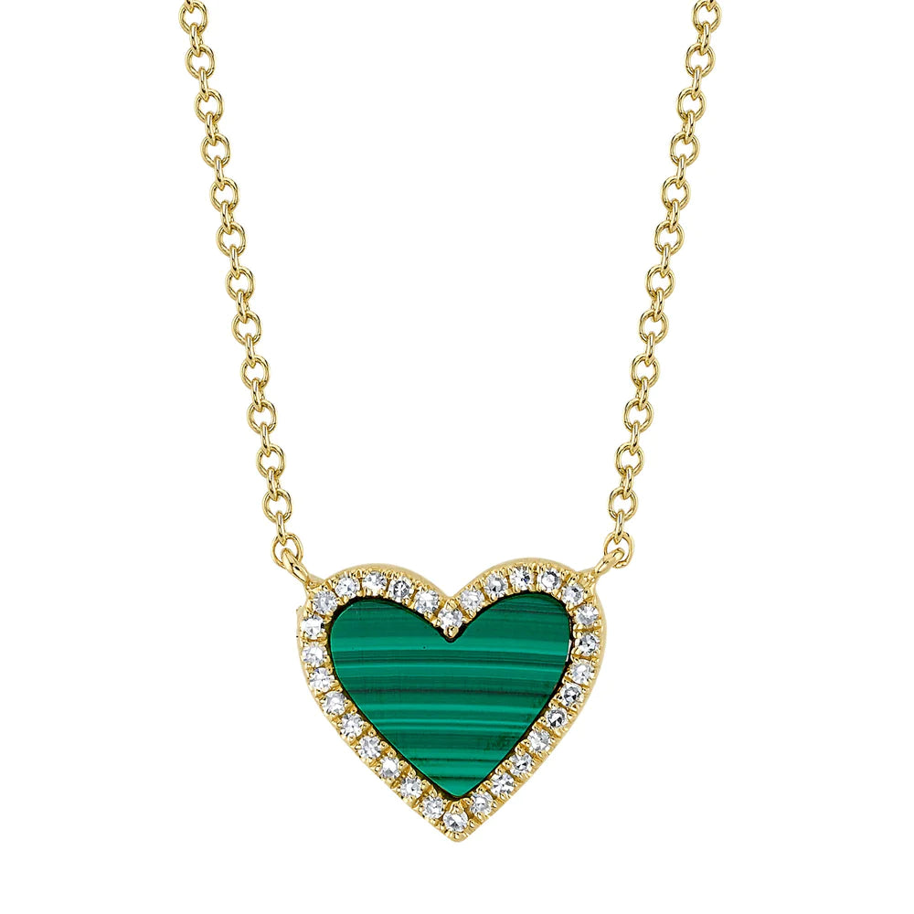 Initial Necklaces-14K Yellow Gold Malachite Heart Necklace