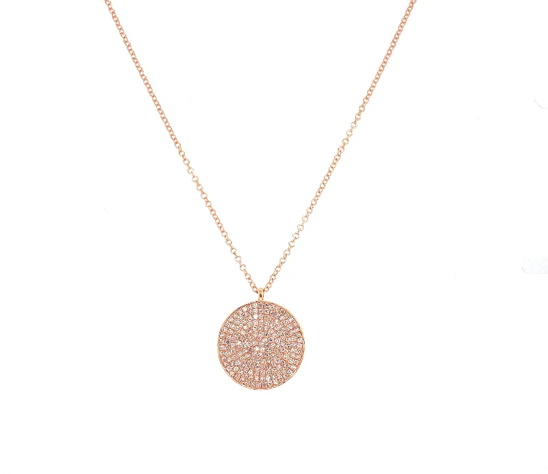 Silver Gemstone Necklaces-14K Rose Gold Diamond Large Disc Pendant