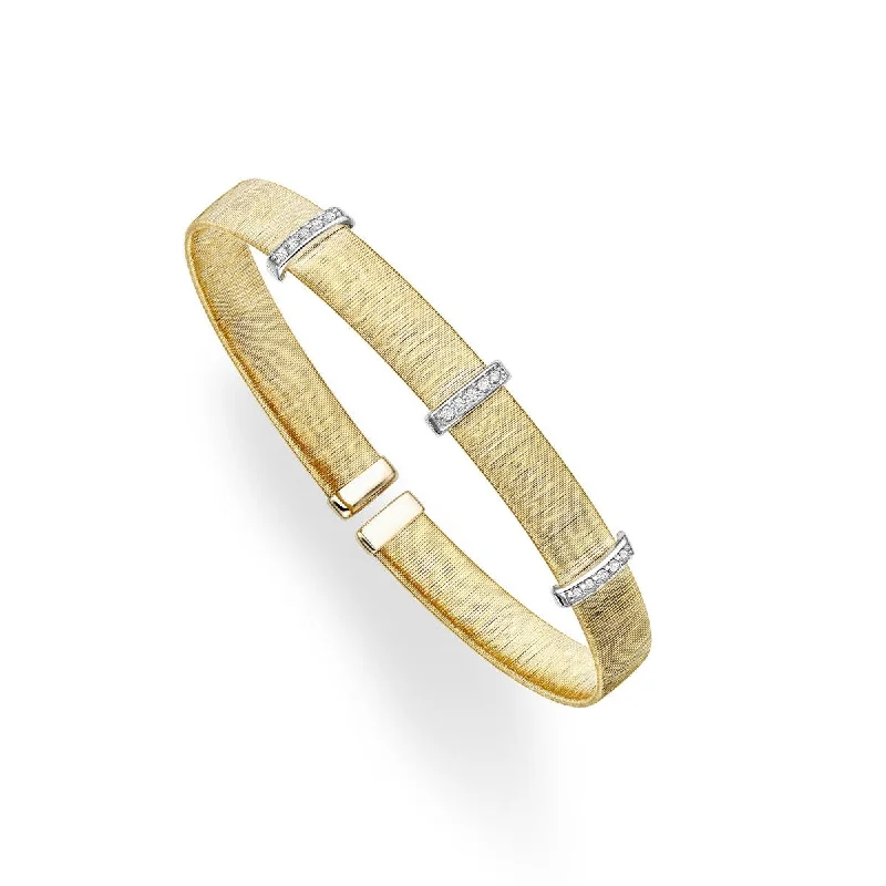 Handcrafted Bangles-14kt Yellow Gold Italian Silk .15ct Diamond Triple Bar Bangle BG2237