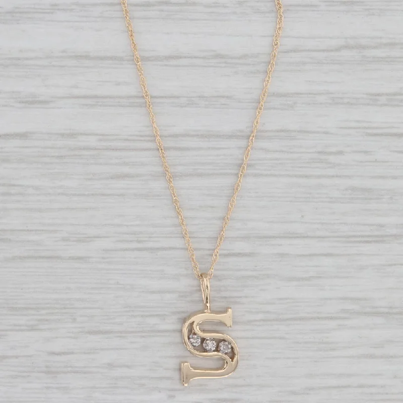 Gold and Silver Necklaces-Diamond Letter Initial S Pendant Necklace 14k Yellow Gold 17" Rope Chain