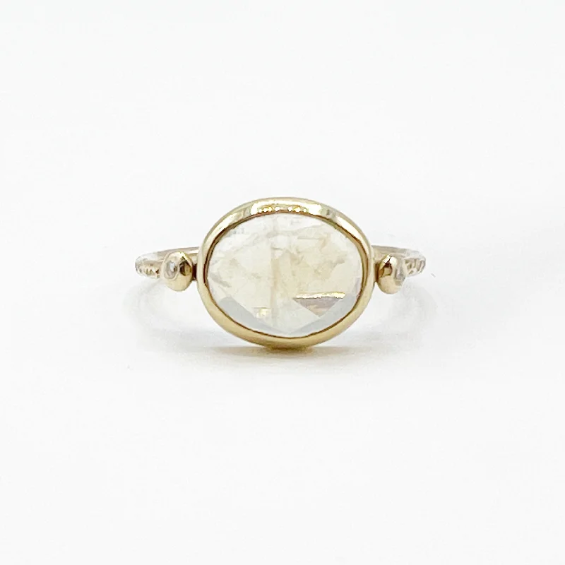 Butterfly Rings-Moonstone and Diamonds 14 Karat Yellow Gold Hammered Ring