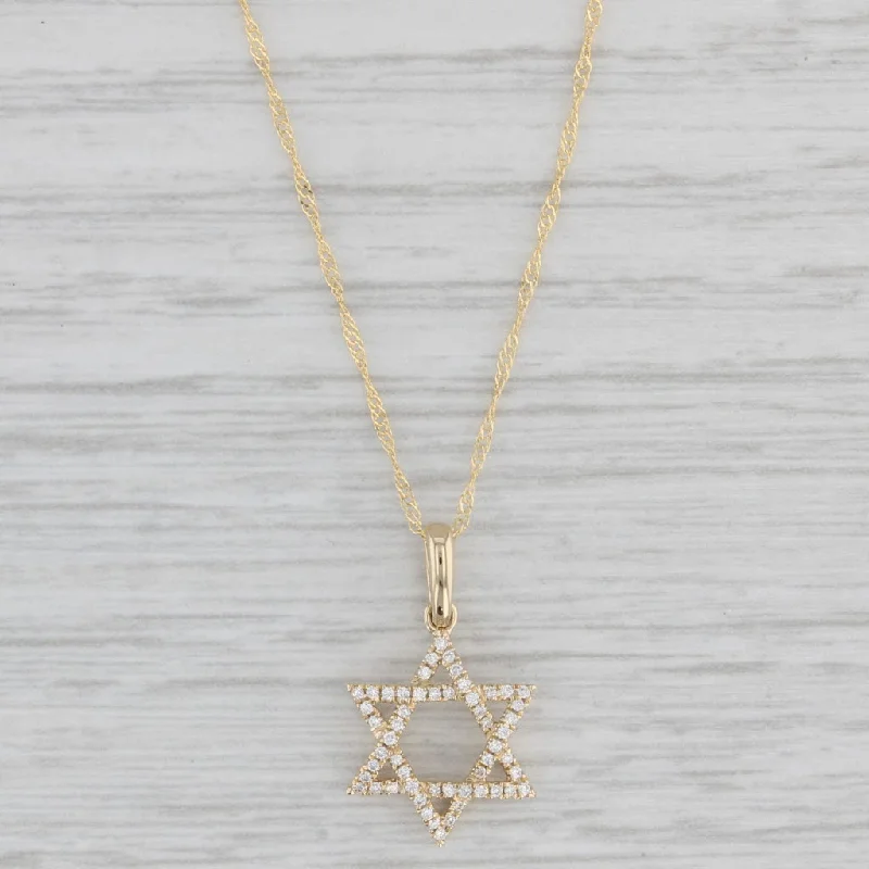 Crystal Necklaces-New 0.11ctw Diamond Hebrew Star Pendant Necklace 14k Gold 17.75" Singapore Chain