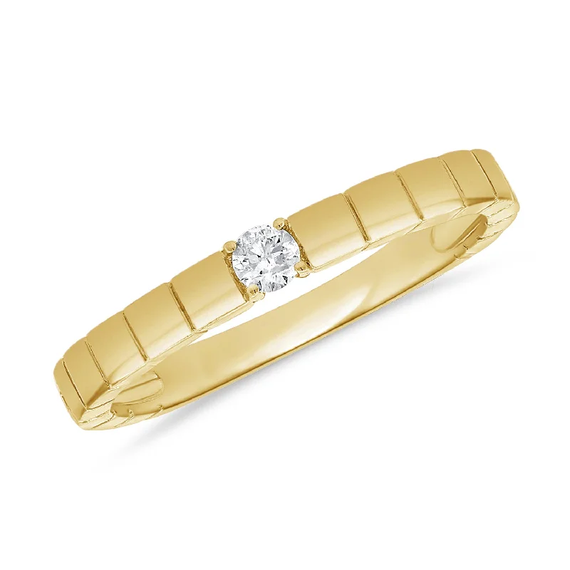 Chunky Rings-Classic Solitaire Diamond Band Ring in 14K Gold