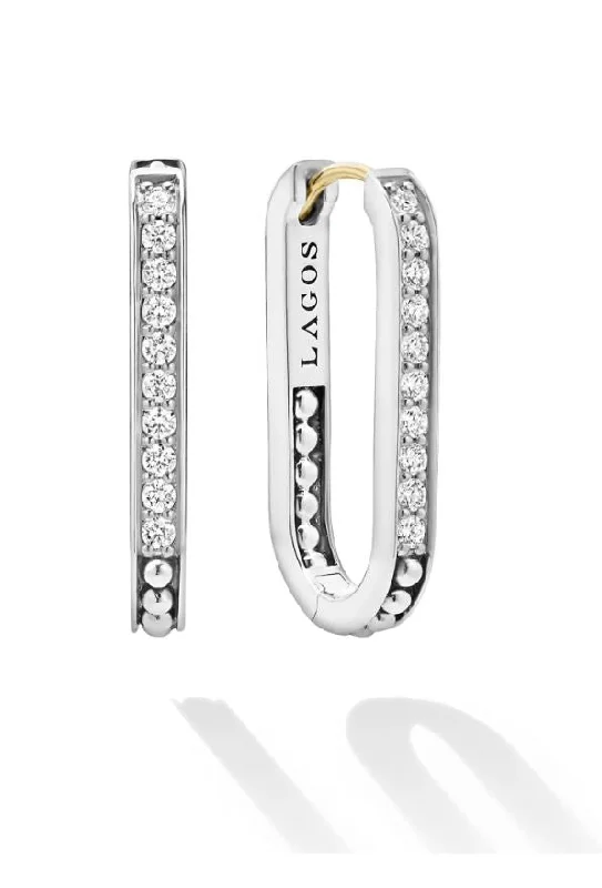 Party Earrings-Caviar Spark 0.39Ct Diamond Linear Hoop Earrings in Sterling Silver