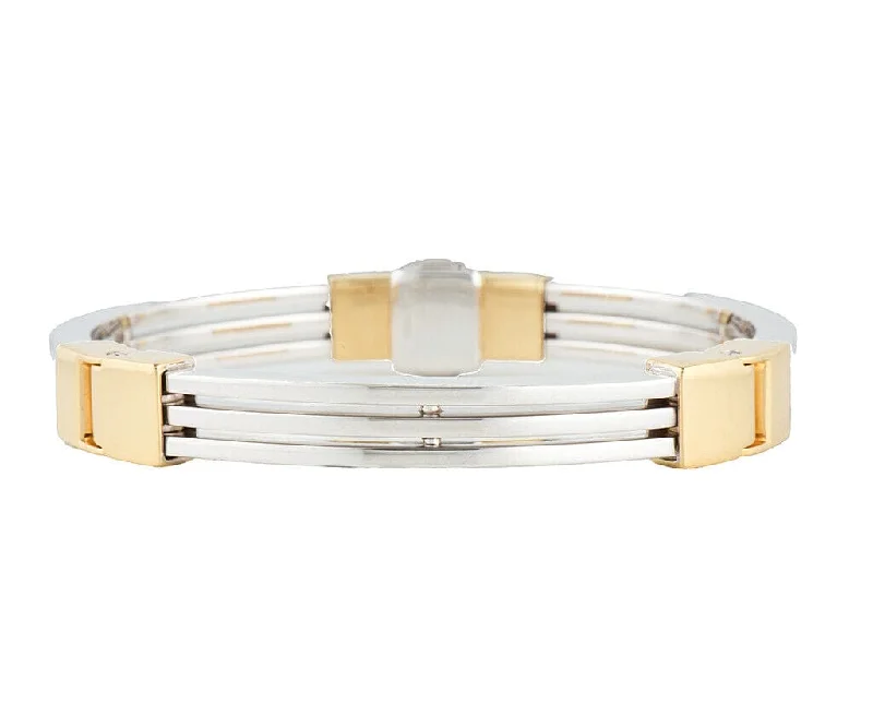 Multi-Colored Bangles-Gents Baraka Double Row Two Tone Hinged Bangle Bracelet in 18K