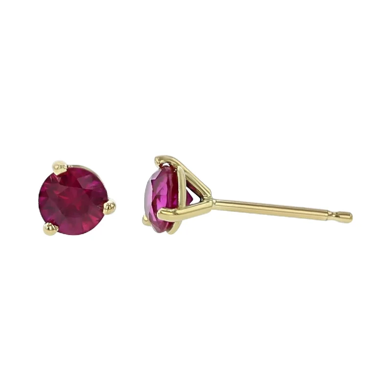 Ethnic Earrings-18K Yellow Gold Ruby Stud Earrings