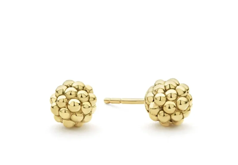 Silver and Gold Earrings-6mm Caviar Beaded Stud Earrings in 18K Yellow Gold