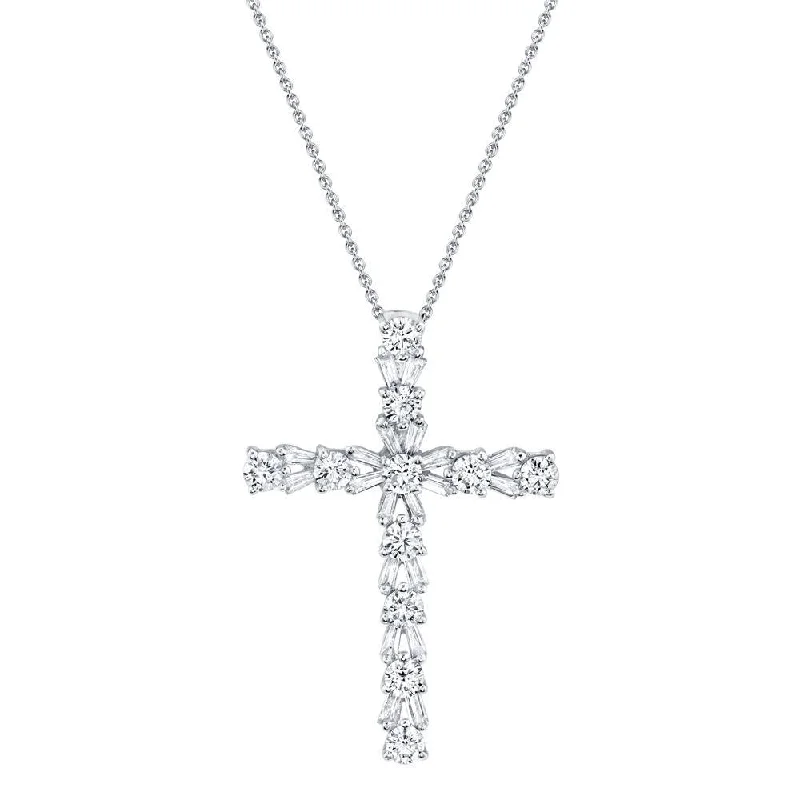 Birthstone Necklaces-14K White Gold Diamond Cross Necklace