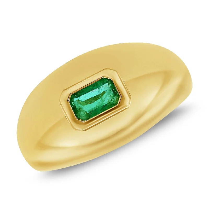 Thin Silver Rings-Bold Emerald Dome Ring in 14K Gold